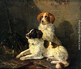 Hunt Canvas Paintings - Two Spaniels Waiting for the Hunt